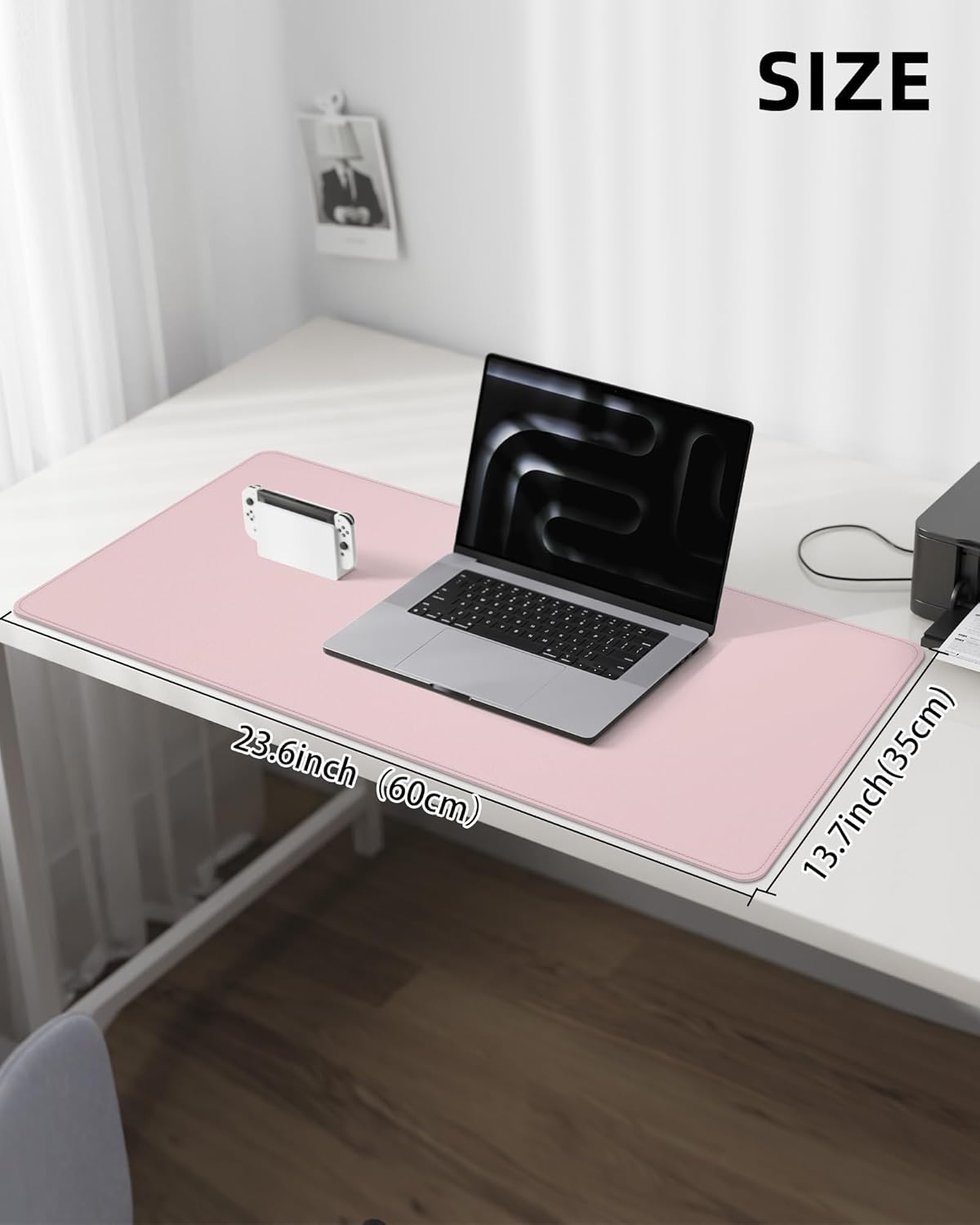 Non-Slip Desk Pad,Mouse Pad,Waterproof PVC Leather Desk Table Protector,Non-Slip PU Leather Desk Blotter, Easy Clean Laptop Desk Writing Mat for Office Work/Home/Decor(Light Pink, 24" x 13.7")