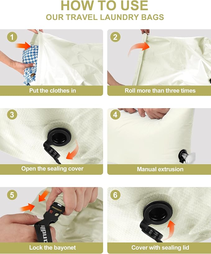 Travel Laundry Bag, Pump Free Vacuum Storage Bag Reusable Compression Dirty