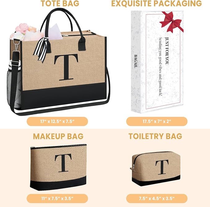 BAGAIL Initial Tote Bag, Personalized Birthday Gifts