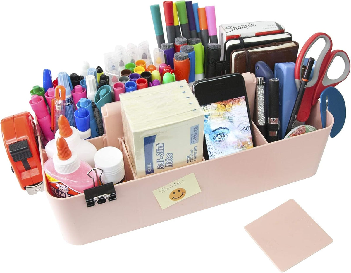 -Large Portable Caddy, DIY Dividers, 8 Compartments, School Office Supplies Home Business Basket with Handle Storage Organizer Made in USA (10 PACK, Indie Pink)