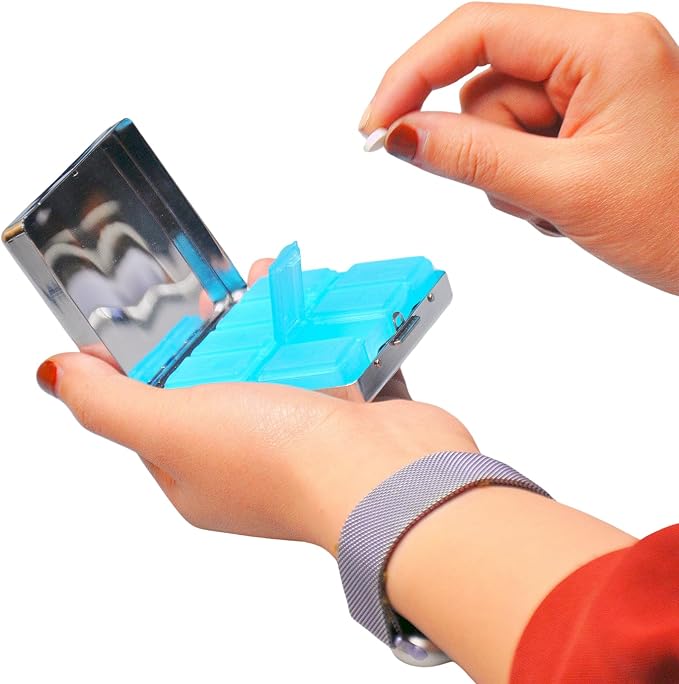 Cute and Portable Metal Pill Organizer – 8 Compartments, Elegant Chrome Finish