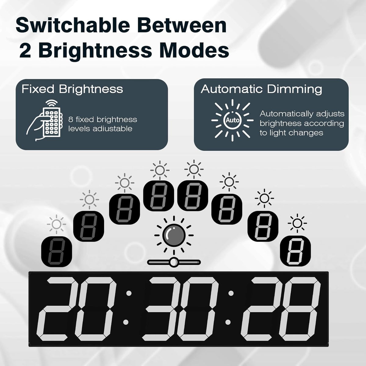 Digital Wall Clock with Large Display, 28.4‘’LED 6-Digit Large Clock with Adjustable Brightness, Multifunction Digital Timer with Countdown and Stopwatch (White)