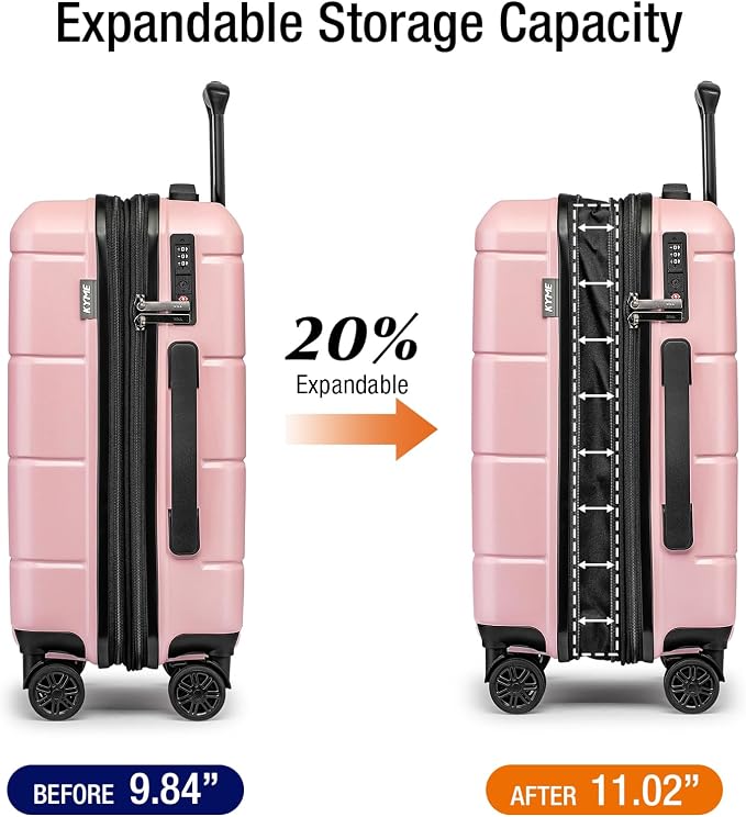 KYME Pink Hardside Expandable Carry On Luggage 22x14x9 Airline Approved 20 Inch