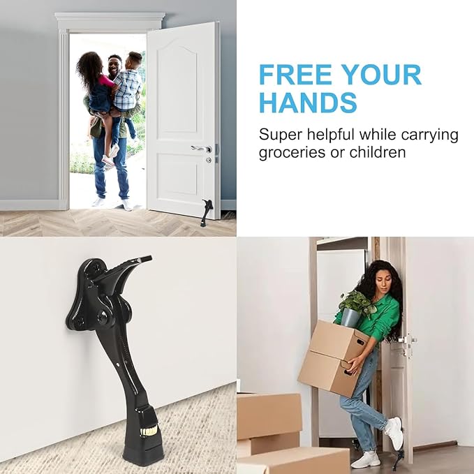 6 Packs Black Door Stops, Heavy Duty Kickdown Door Stopper, One Touch