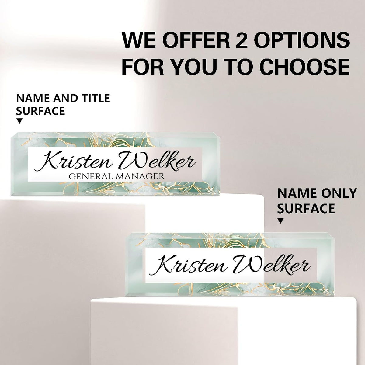 Name Plate for Desk, Desk Name Plate Personalized, Office Decor for Women Men, Acrylic Desktop Accessories, Office Appreciation Gifts for Boss Social Workers Nurse Teacher Employee (Green/Gold)