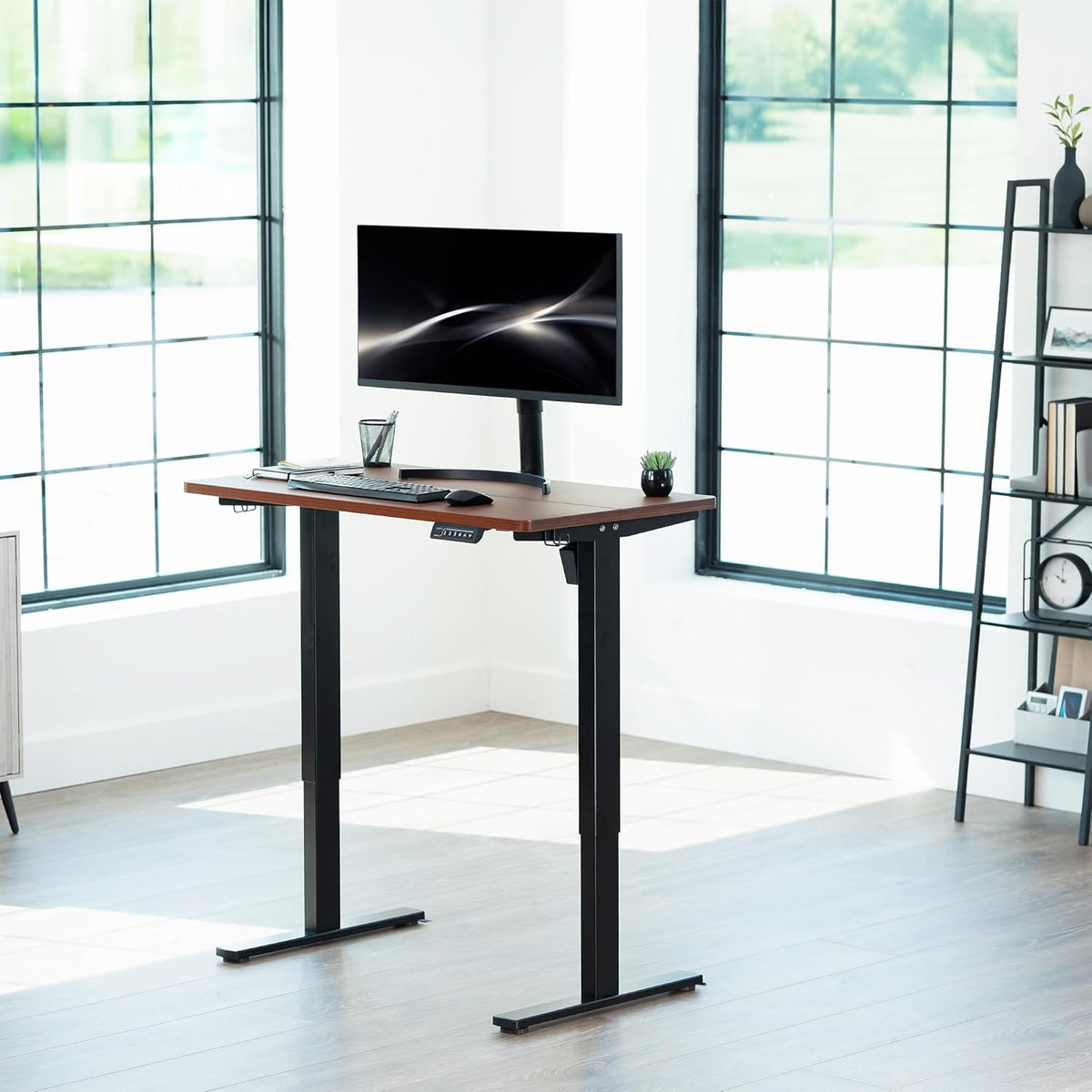 VIVO Electric 43 x 24 in Standing Desk, Memory Height Adjustment, 1B Series, Dark Walnut Top, Black Frame, DESK-1B4D