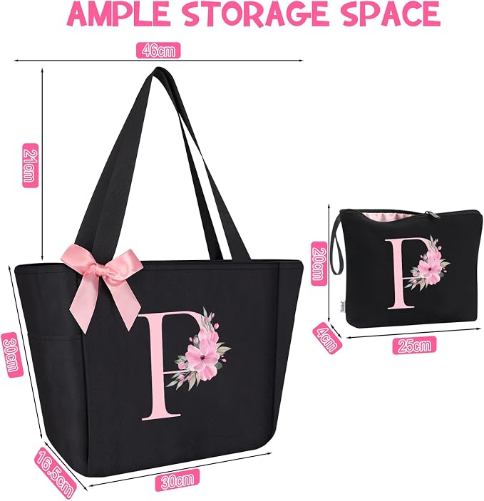 Vavabox Tote Bag, A-Z Initial Monogrammed Waterproof Tote Bag, Bridesmaid Gifts
