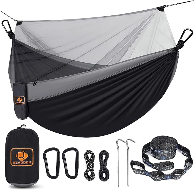 Camping Hammock with Net, Portable Lightweight Double Hammocks with Tree Straps