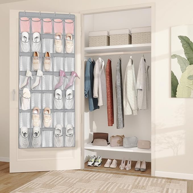 FENTEC 35 Large Pockets Over The Door Shoe Organizer, Mesh Hanging Shoe
