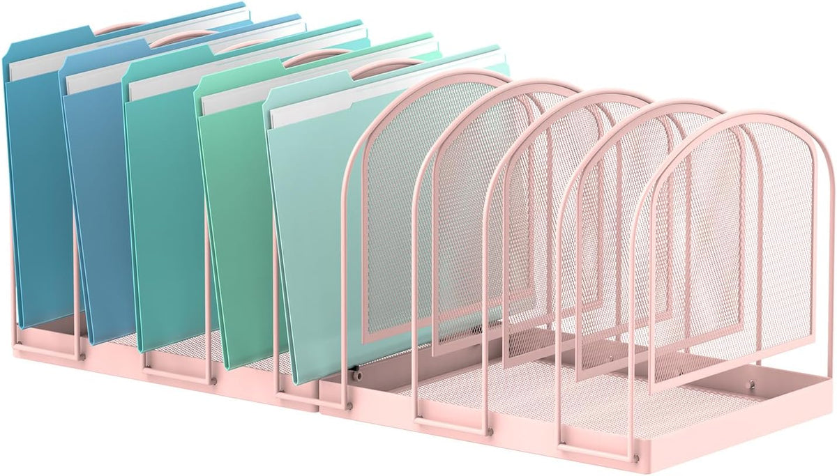 SUPEASY File Organizer 9-Section Mesh Desk Organizer, Upright File Organizer Desktop Organizer File Sorter, File Folder Holder for Office Supplies, Pink