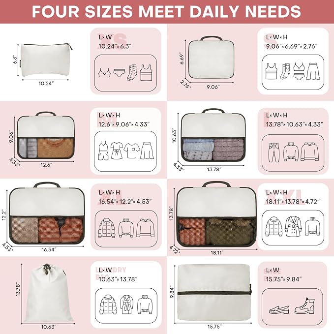 8 PCS Compression Packing Cubes