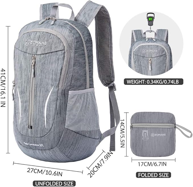 ZOMAKE 25L Ultra Lightweight Packable Backpack, Foldable Hiking Backpacks Water