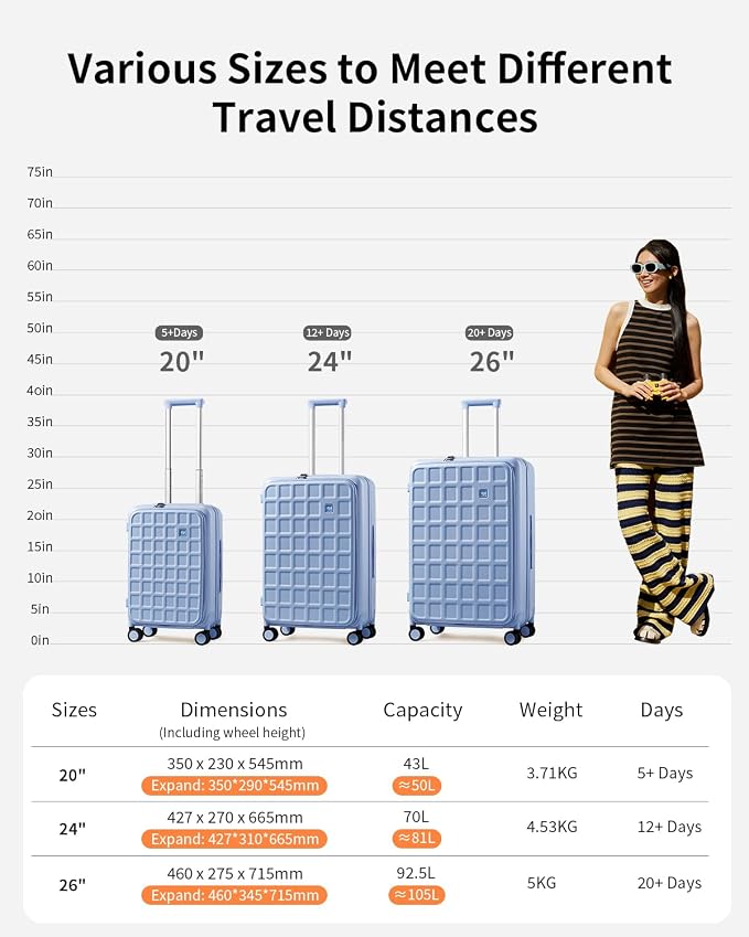 aji Expandable Top Opening Carry On Luggage Airline Approved, 20 Inch