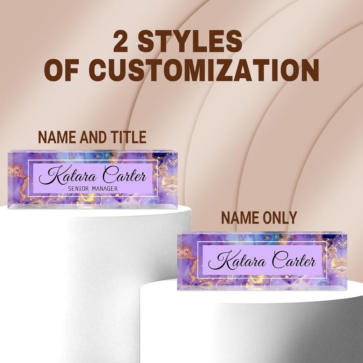Name Plate for Desk Personalized, Acrylic Desk Decorations, Employee Appreciation Gifts, Custom Office Gifts for Coworkers, Boss, Teacher, Nurse (Purple Gold Marble)