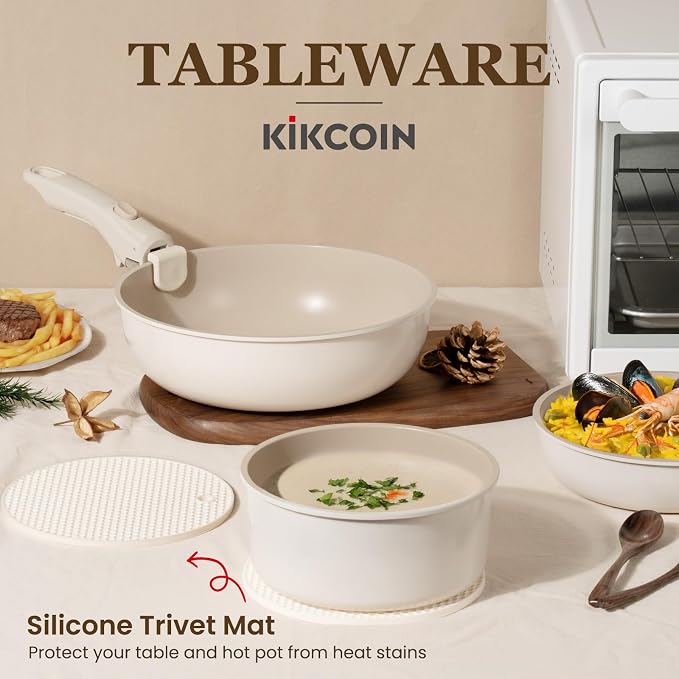 KIKCOIN Ceramic Cookware Set, Non Toxic Kitchen Cooking Set
