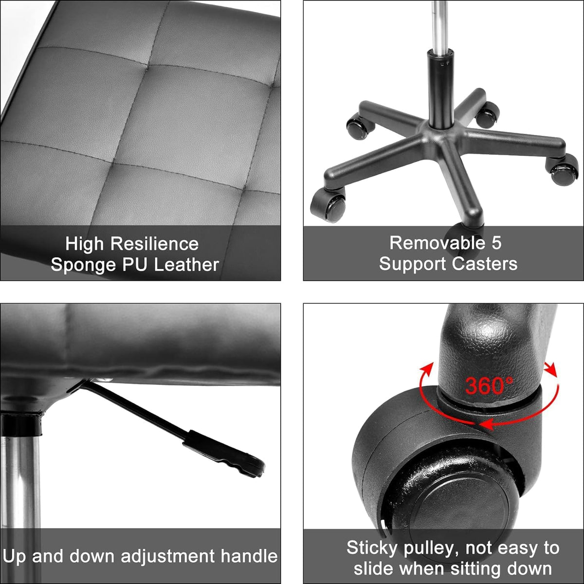 Footrest Under Desk Leg Rest Ottoman Adjustable Height Foot Stool with Wheels Leather Footrest