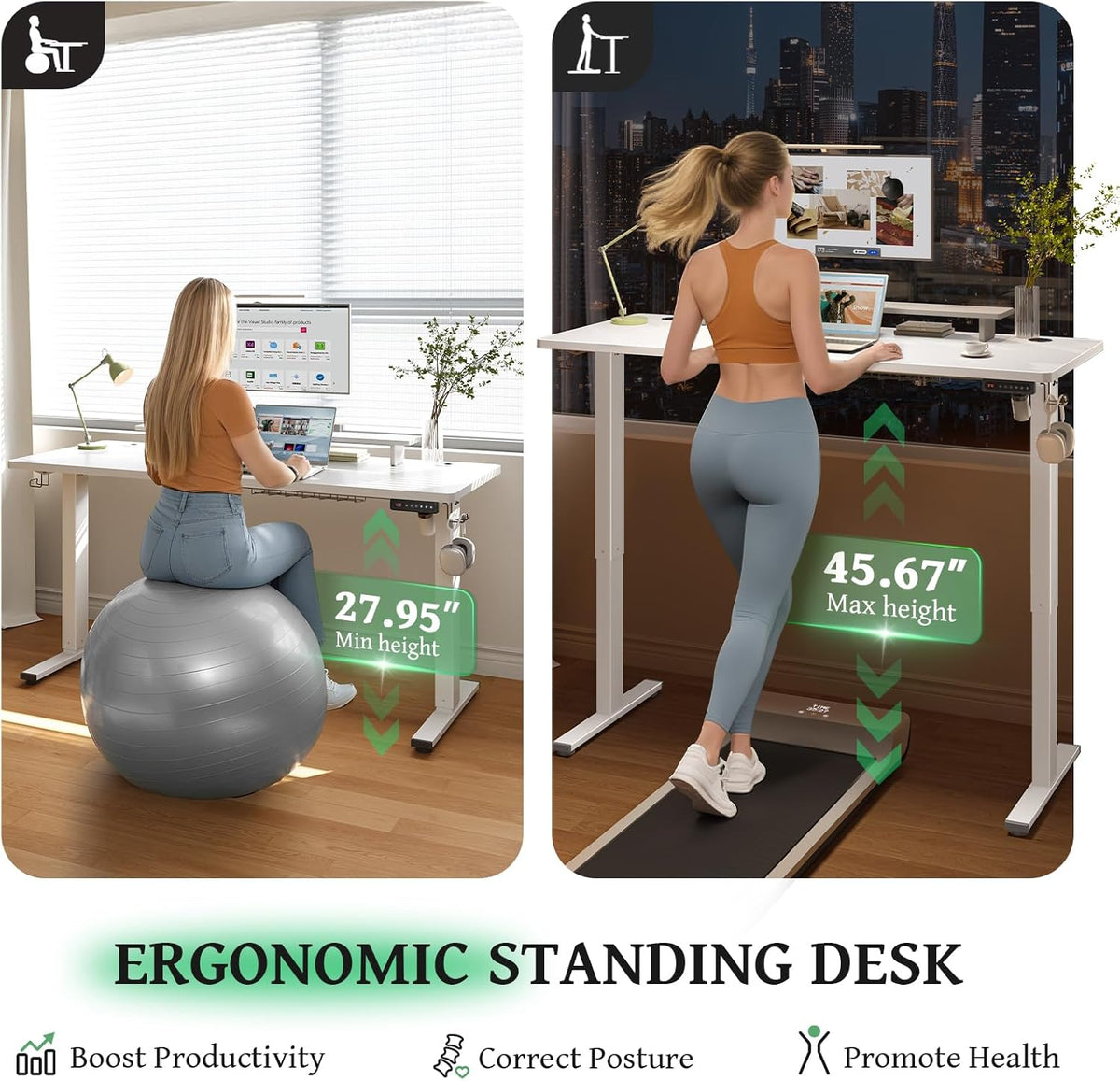 SIAGO Electric Standing Desk Adjustable - 48 x 24 Inch Sit Stand up Desk with Cable Management - 3 Memory Preset Adjustable Height Table