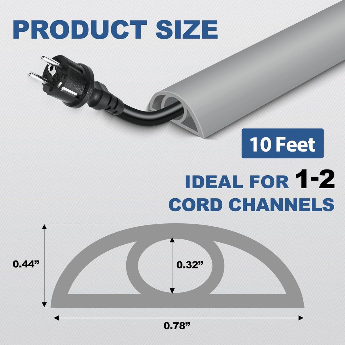 Floor Cord Cover for Wires on Floor Self Adhesive Cord Hider Floor Cable Management Wire Covers for Cords Protector Prevent Cable Trips Cord Cavity W 0.32" x H 0.32", Gray, 10Ft