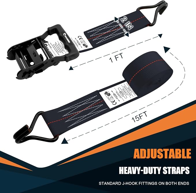 6 Pack 2 inch Ratchet Straps Heavy Duty J Hook 2 in x 15ft