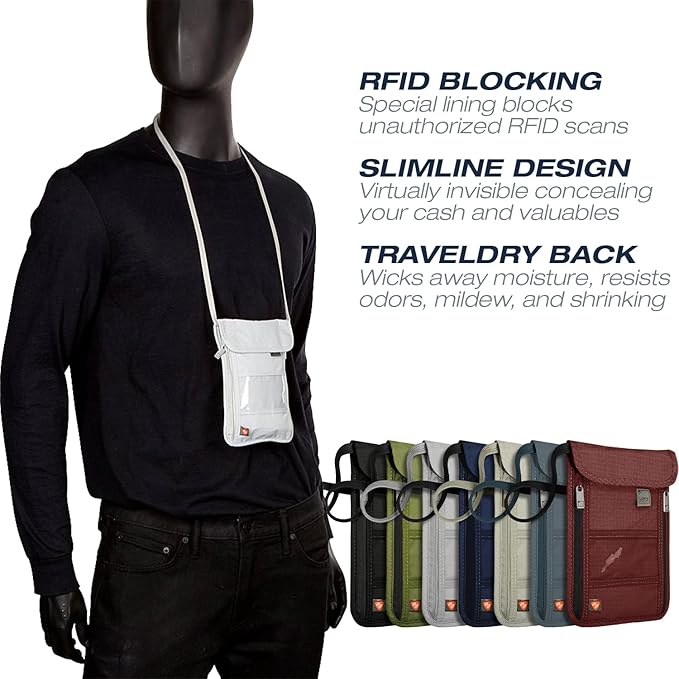 Lewis N. Clark RFID Blocking Stash Neck Wallet, Travel Pouch + Passport Holder