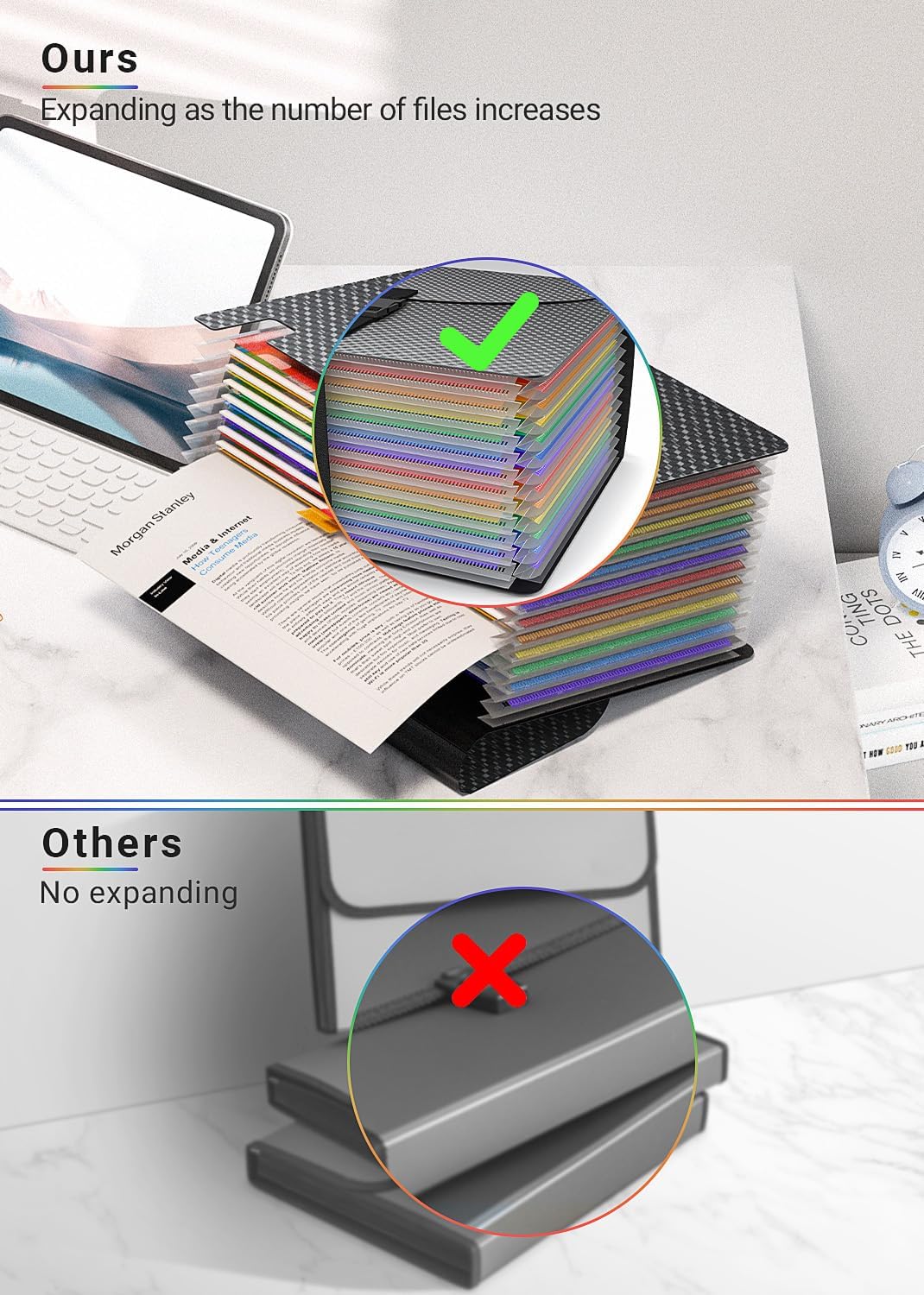 Expanding File Folders with Handle,Accordion File Organizer 13 Expandable Pockets,Portable Filing Box,Adjustable Support Strap,Colored Tabs,Paper Document Organizer,A4/Letter Size Diamond