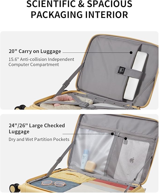 aji Expandable Top Opening Carry On Luggage Airline Approved, 20 Inch