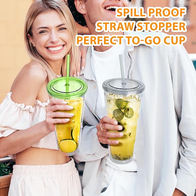 Zukro Clear Acrylic Tumbler with Straw and Lid 32 oz, Double Walled Insulated Reusable Plastic Iced Coffee Cup, To Go Cup Perfect for Home, Office, Fit in Cupholder, BPA Free, 4 Pack