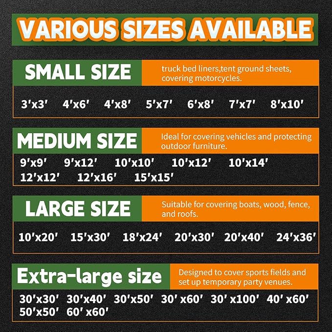RAINDEWAY Tarps Heavy Duty Waterproof 12x12 Feet, 10Mil Multipurpose Poly Tarp