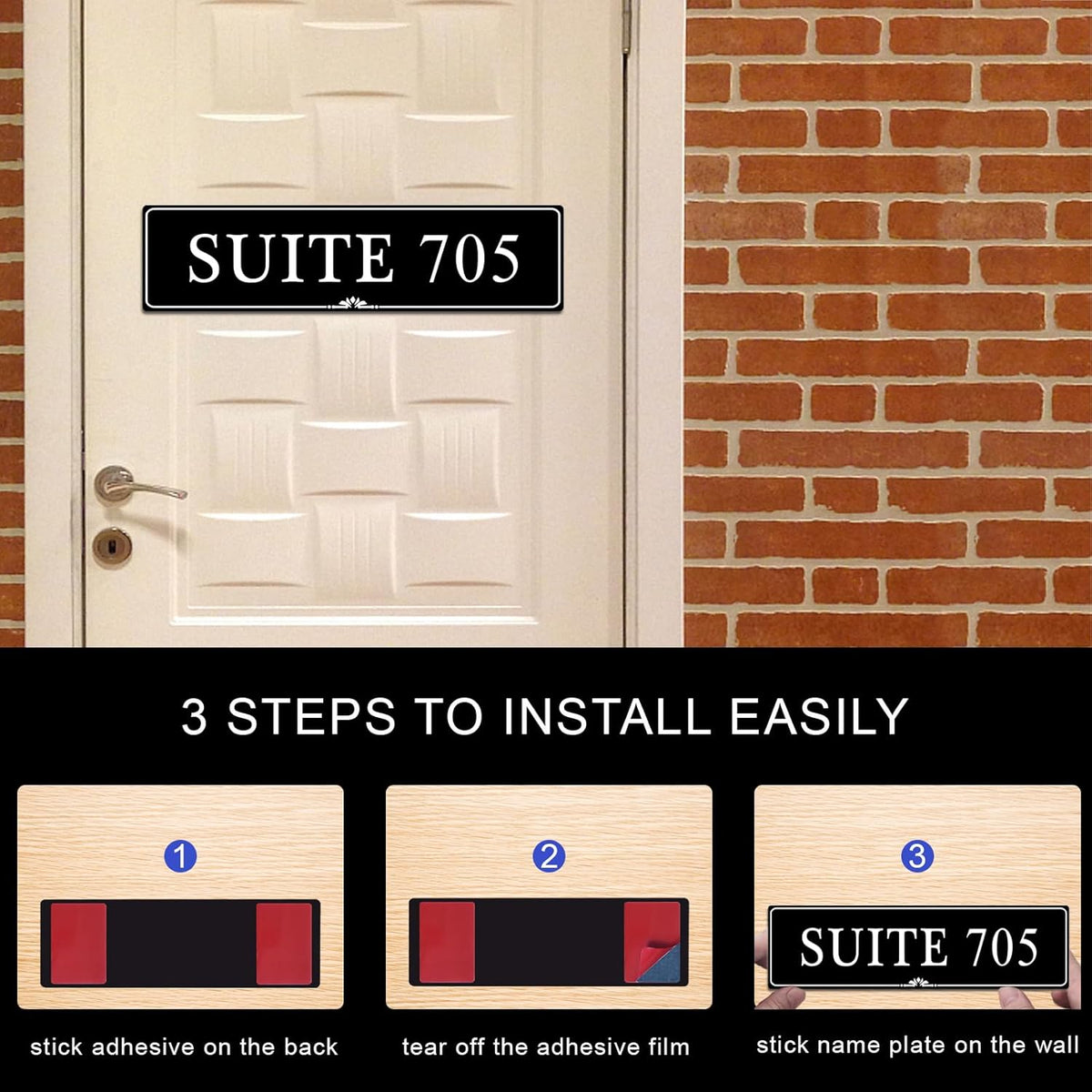 Custom Elegant Office Engraved Name Plate for Doors or Wall Sign, Personalized Office Door Name Plates with Adhesive, Laser Engraving, 10 Colors Available (Size 2.5"H x 10"L)