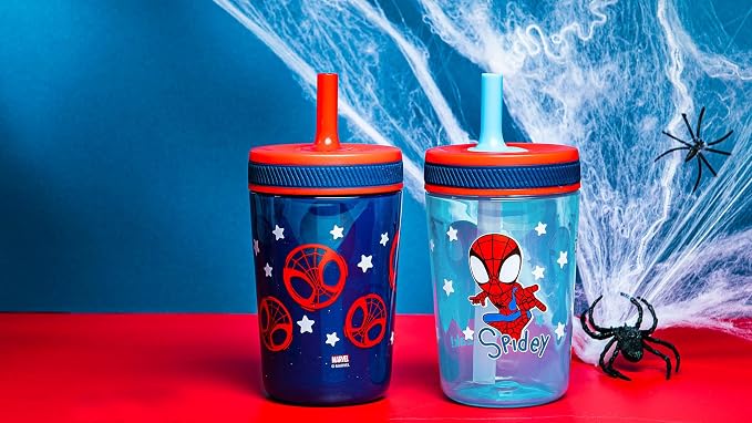 Zak Designs Marvel Spider-Man Kelso Toddler Cups for Travel or at Home, 15oz 2-Pack Durable Plastic Sippy Cups with Leak-Proof Design is Perfect for Kids (Spidey and His Amazing Friends)