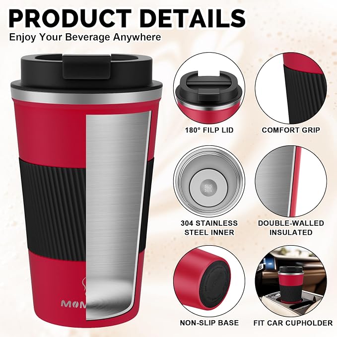 MOMSIV 17oz Travel Mug, Insulated Coffee Cup with Leakproof Lid, Vacuum Stainless Steel Double Walled Reusable Tumbler for Hot and Cold Water Coffee and Tea In Travel and Car