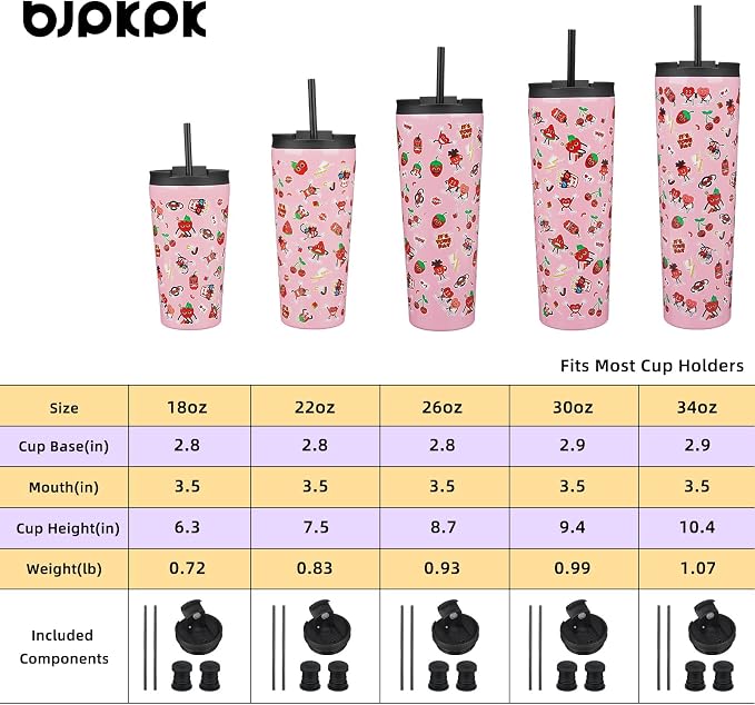 BJPKPK 22oz Stainless Steel Insulated Tumbler With lid And Straw Travel Coffee Thermal Tumblers Cup For Women And Men,Passionate Pink