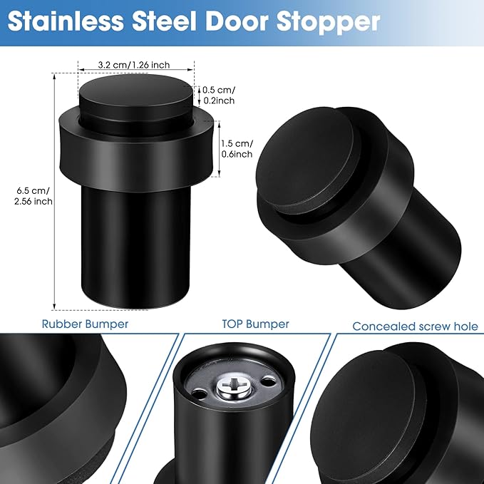 Chumia 10 Pcs Door Stopper Mounted Floor Stops Stainless Steel Cylindrical