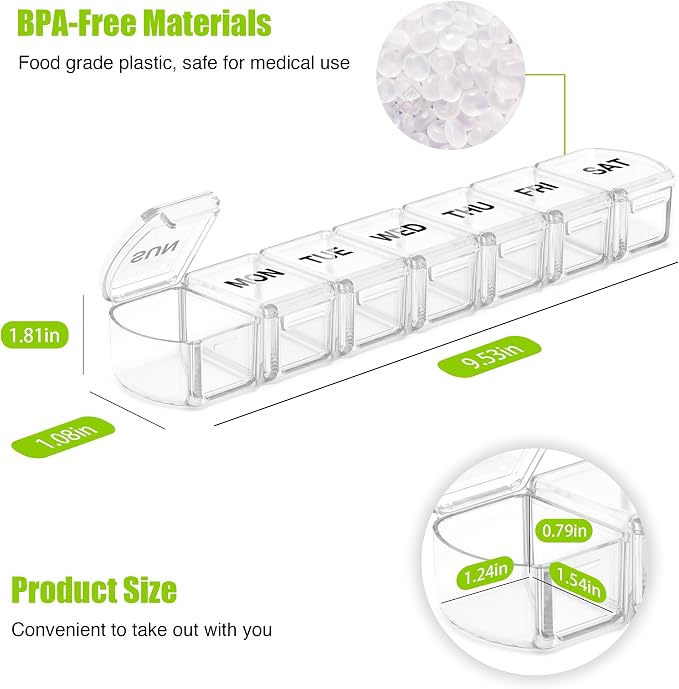 Extra Large Pill Organizer 3 Pack, XL Pill Box 7 Day, Weekly Pill Case