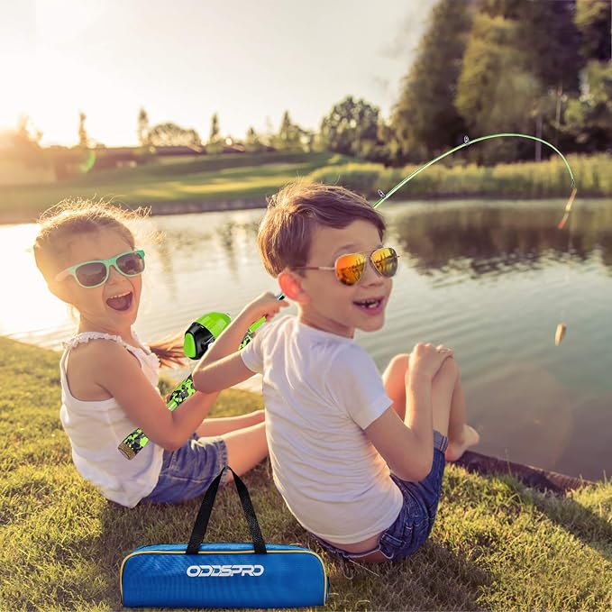 ODDSPRO Kids Fishing Pole Pink, Portable Telescopic Fishing Rod and Reel Combo