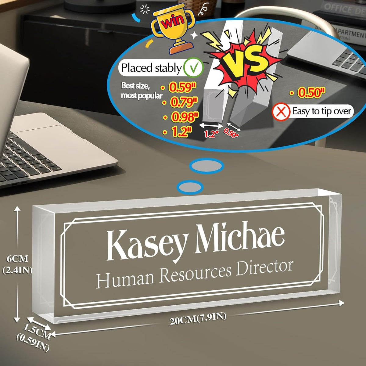 Personalized Name Plate for Desk - Custom Engraved Name Plates for Man - Boss Day Gifts for Boss - Acrylic Office Decor Appreciation Gifts for Teacher Nurse Coworker Social Worker (White-Engraved)