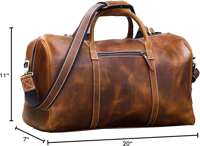 KomalC Leather Duffel Bags for Men and Women Full Grain Leather Travel