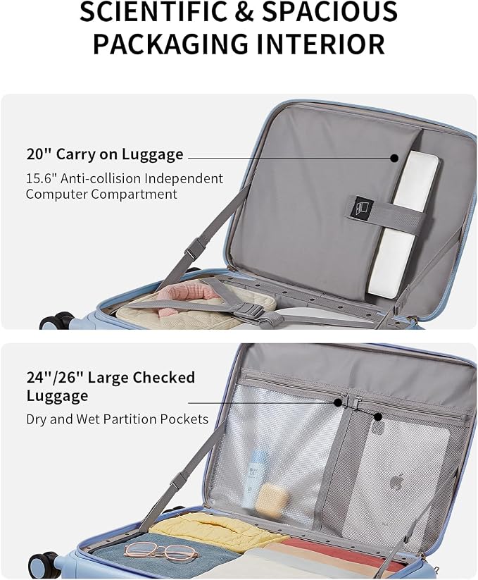 aji Expandable Top Opening Carry On Luggage Airline Approved, 20 Inch
