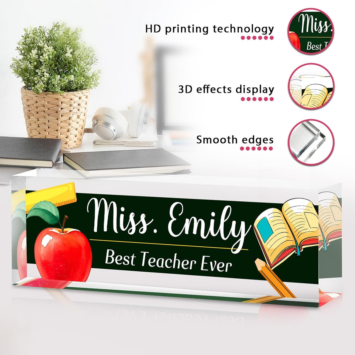 Personalized Name Plate for Desk - Custom Engraved Name Plates for Teacher -Teachers Day Gifts- Best Teacher Ever Teacher Appreciation Gifts- Acrylic Office Decor (Khaki)