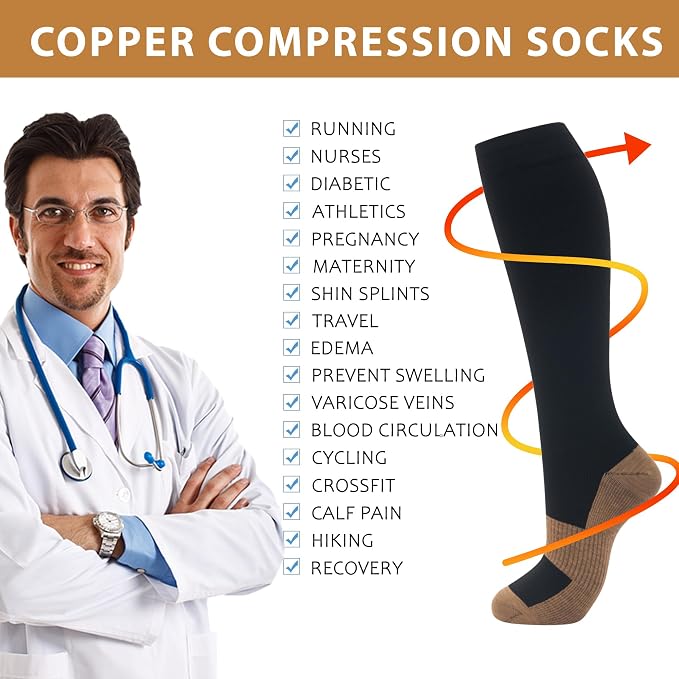 Compression Socks for Women Men Circulation Knee High 8 Pairs for Nurses