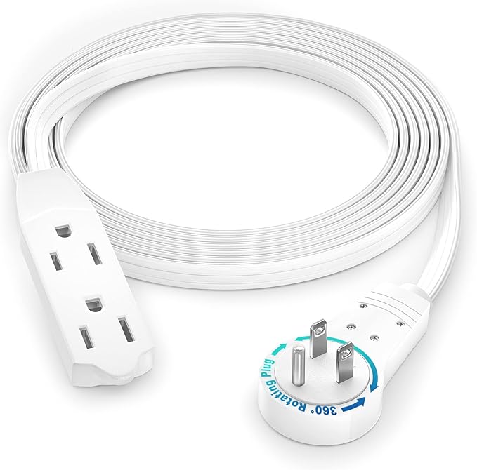 Maximm Cable 6 Ft 360° Rotating Flat Plug Extension Cord/Wire, 16 AWG Multi 3