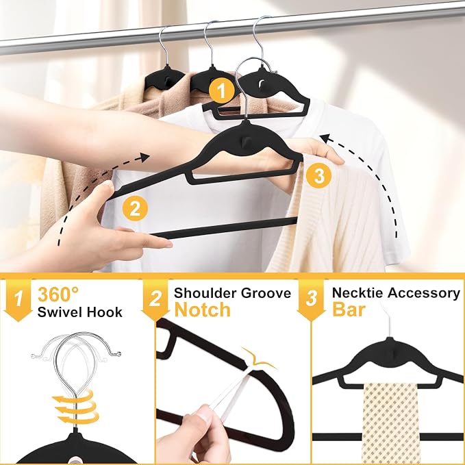 Velvet Felt Stackable Hangers 50 Pack, Non Slip,