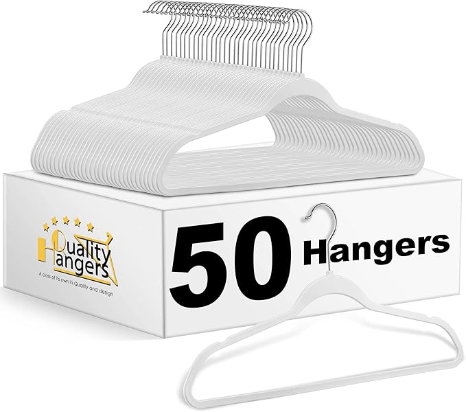 Quality Hangers 50 Pack Non-Velvet Plastic Hangers