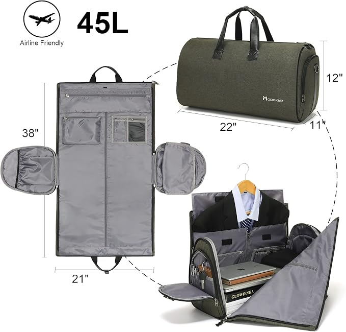 Convertible Garment Bag with Shoulder Strap, Modoker Carry on Garment Duffel Bag
