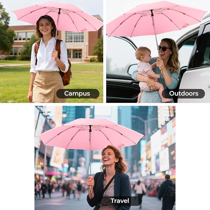 Compact Inverted Travel Umbrella, Automatic Open Close, 9-Rib 46 Inch Windproof