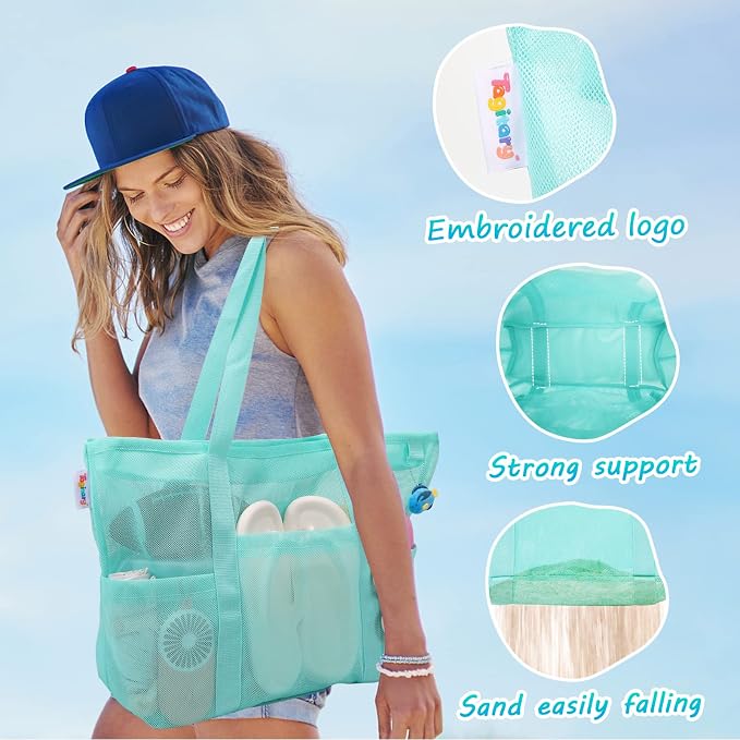 Tagitary Mesh Beach Bag with Zipper Large Beach Tote Waterproof Sandproof with