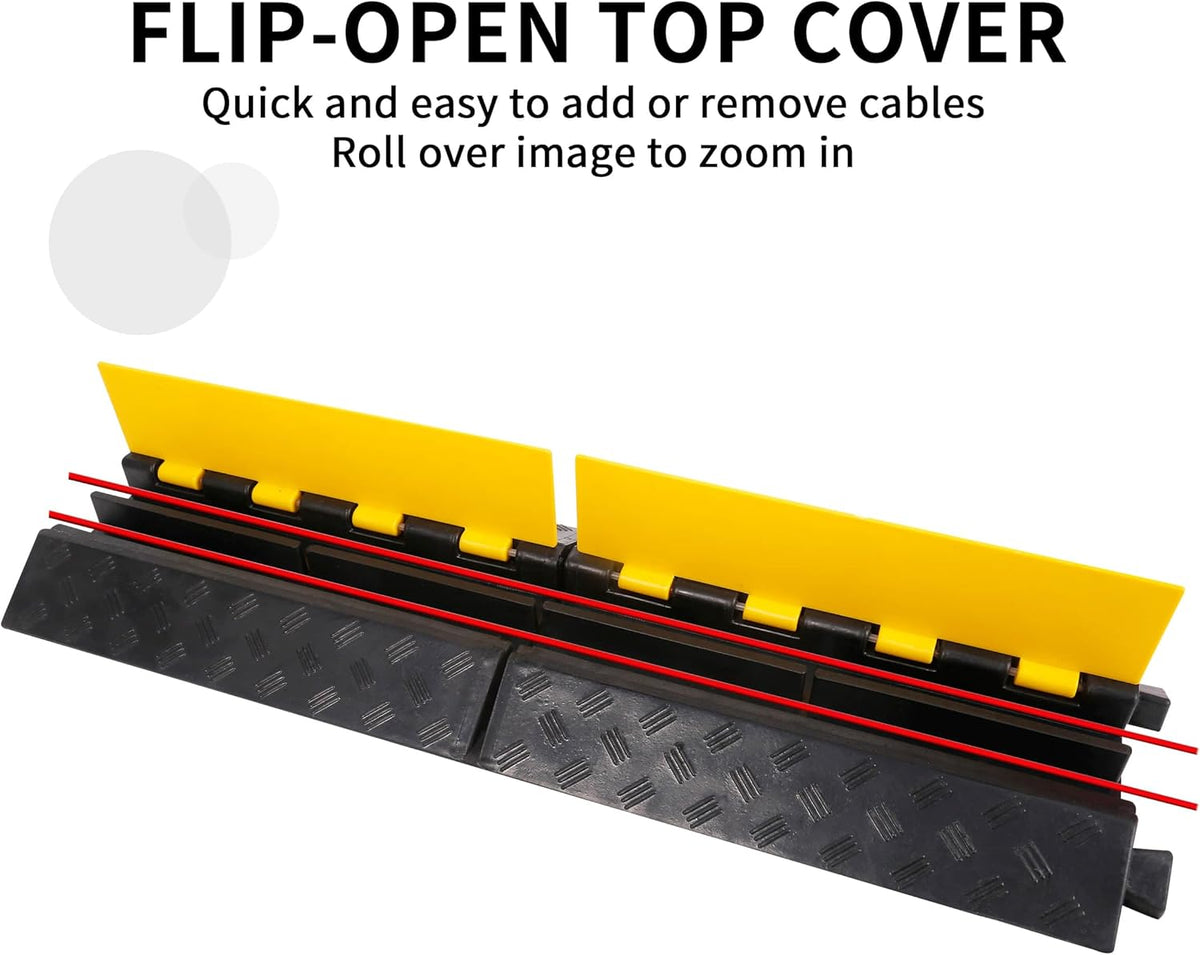 Rubber Cable Ramp Cord Cover Cable Protector Ramps Wire Hose Protective 2 Channel 22000Lbs Load Capacity Traffic Speed Bump for Asphalt Concrete Gravel Driveway Indoor Outdoor, 2 Packs