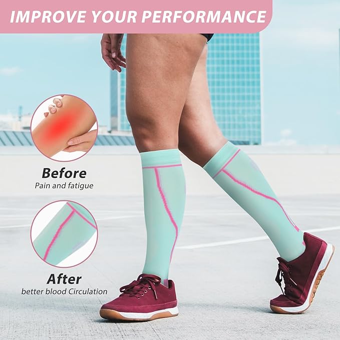 Compression Socks for Women Men Circulation Knee High 8 Pairs for Nurses