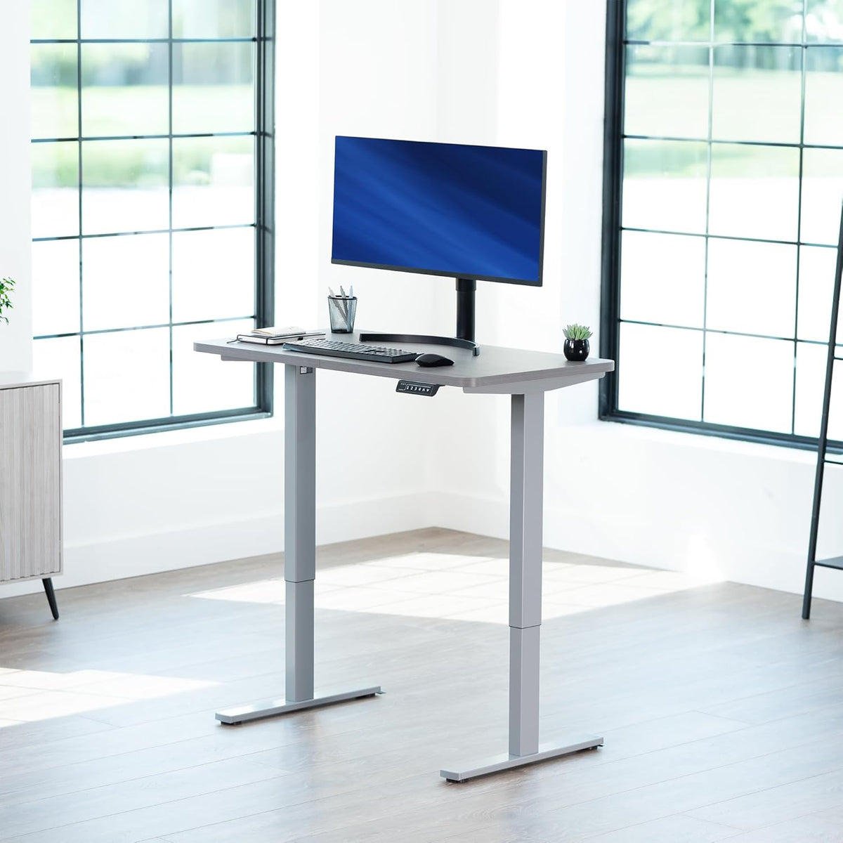 VIVO Electric 43 x 24 in Standing Desk, Memory Height Adjustment, 1B Series, One-Piece Dark Gray Top, Gray Frame, DESK-KIT-1G4G