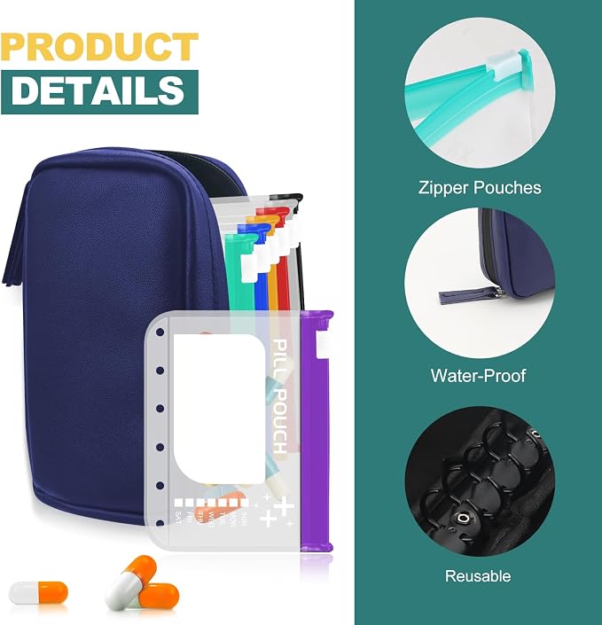 A7-L Timueetech Water-Proof Pill Pouch Set, BPA Free, A7-L Pill Loose-Leaf